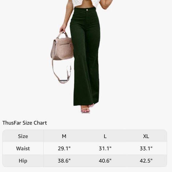 Women's High-Waisted Velvet Flare Pants Vintage Solid Bell Bottom with Pockets - Picture 4 of 4